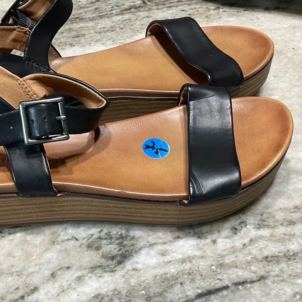 Rock & Candy Sandals Womens 7.5 Cashee Platform Wedge Black Ankle Strap Boho